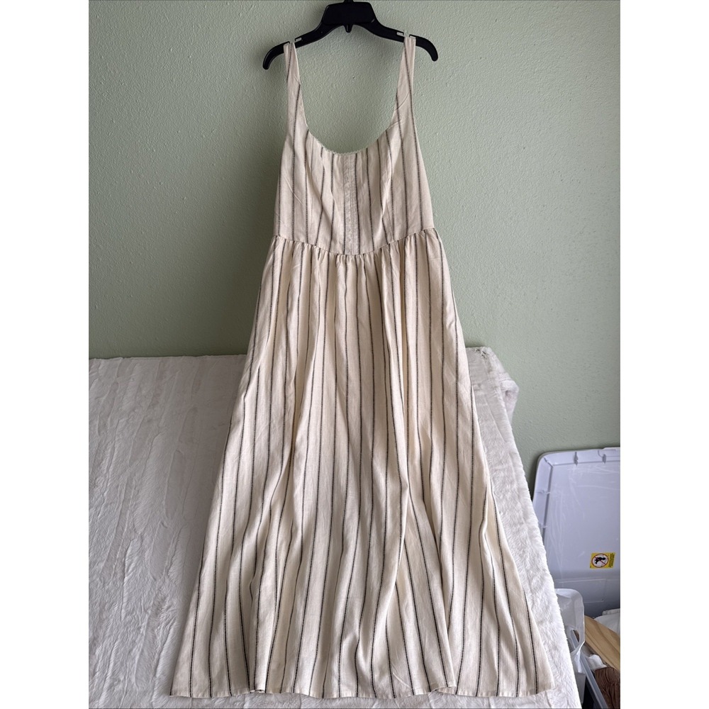 Rayon Linen Women's Smocked Back Corset Style Bodice Peasant Maxi Dress L New